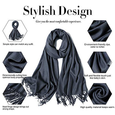 Scarf Warm Winter Autumn Plain Cotton with Tassels/Fringes, 40+ Colors Plain & Plaid Pashmina xl Scarves Dark Gray