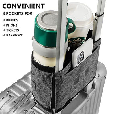 Travel Drink Holder Holds Two Coffee Cups Fits Most Suitcase Handles, Practical Travel Accessories for Travelers, Flight Attendants, Generic Gray