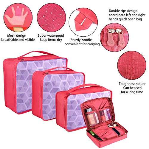 Lot de 8 cubes de rangement, cubes d'organisation pour valise, avec sac à chaussures, sac à linge, organisateur de voyage, sacs à vêtements, pour sac à dos, rose cerise