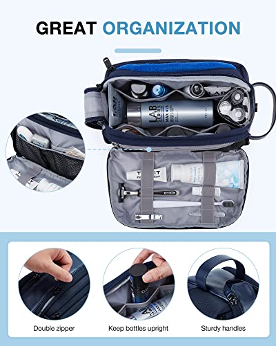 Toiletry Bag, Leather Travel Culture Organizer, Dopp Kit Waterproof Shaving Bag for Culture Accessories, Navy Blue