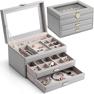 Universal Modern Jewelry Box, Jewelry Storage with 3 Levels and 2 Drawers