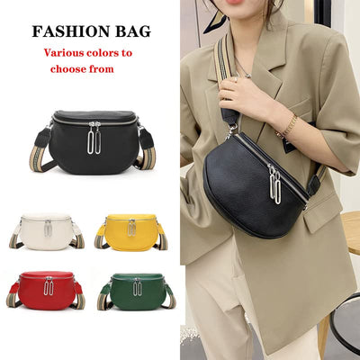 Black Crossbody Bag Wide Strap Chest Bag Leather Bum Bag Ladies Stylish Elegant