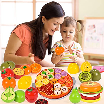 Jouet de cuisine en bois pour enfants Accessoires de cuisine Jouet de cuisine en bois avec Pizza Légumes Fruits Tablier