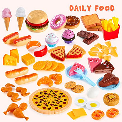 200 Pieces Kids Play Food Deluxe Pretend Play Food Set Toy Food Play Kitchen Accessories