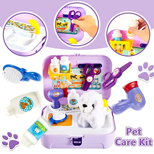 Dogs kids toys, role play backpack dog salon toys kids hairdresser playset, vet kit gift ideas 3 4 5 years toddlers