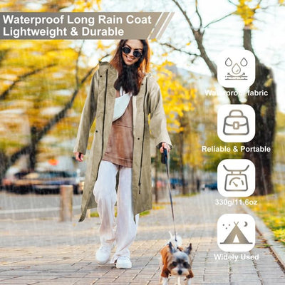 Long Raincoat Waterproof Rain Jacket Unisex Rain Poncho with Flap Pocket