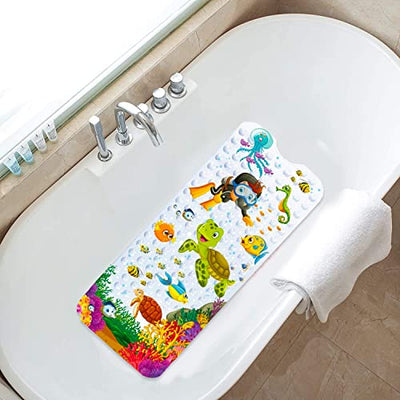 Bath Mat for Kids Cartoon Anti Slip Baby Bath Mat Extra Long Anti Slip with Suction Cups Drain Holes