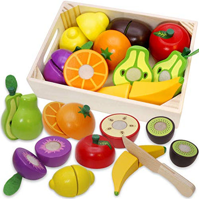 Kitchen Toy Cutting Fruit Vegetable Food Wood With Velcro Connection For Kids