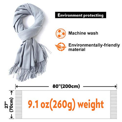 Scarf Warm Winter Autumn Plain Cotton with Tassels/Fringes, 40+ Colors Solid & Plaid Pashmina xl Scarves Light Gray 2