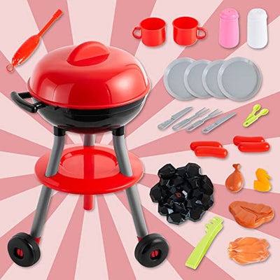 24 PCS Barbecue Grill Kids BBQ Cooking Kitchen Toy with BBQ Accessories Cooking Play Set for Kids Kitchen Pretend Play