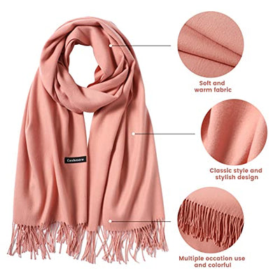 Scarf Warm Autumn Plain Cotton with Tassels/Fringes, 40+ Colors Plain & Plaid Pashmina xl Scarves, Light Pink