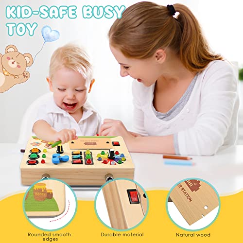 Busy Board, Light Switch Toy - Motoric Wall Sensory Activity Board Wood LED Traffic Light Travel Game