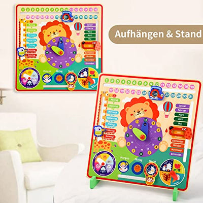 Learning clock children wooden learning board clock seasons calendar clock German language wooden toy educational toy