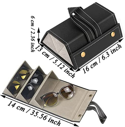 Eyeglass Case Box, 3-Slot Leather Eyeglass Case, Portable Eyeglass Case, Travel Sunglasses Box, Hard Eyeglass Case, Eyeglass Storage, Eyeglass Storage Box