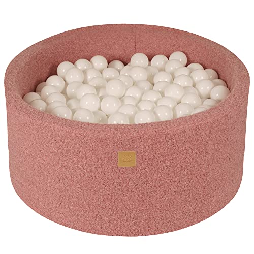 Bällebad Baby - Rund 90x40cm Baby Pool für Kinder mit 200 Bälle, Boucle, Rosa: Alles Weiß