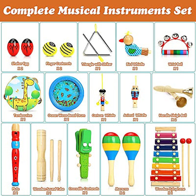 Ensemble d'instruments de musique pour enfants - 24 pièces instruments percussions jouets en bois