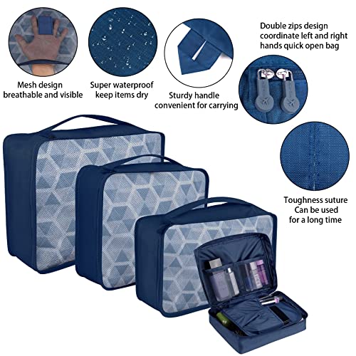 Lot de 8 cubes de rangement, cubes d'organisation pour valise, avec sac à chaussures, sac à linge, organisateur de voyage, sacs à vêtements, pour sac à dos, bleu foncé