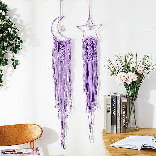 2 Piece Macramé Dreamcatcher Macramé Wall Hanging Moon Star Dreamcatcher