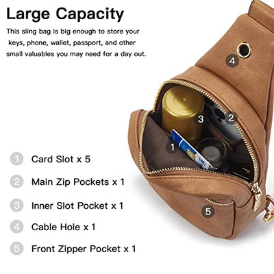 Chest Sling Bag, PU Leather Crossbody Bag Small Shoulder Bag for Outdoor Sports/Travel/Shopping