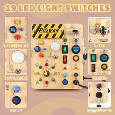 Activity Board Motorisches Spielzeug mit 19 LEDs, Holzspielzeug, Sinnesspielzeug, Lernspielzeug