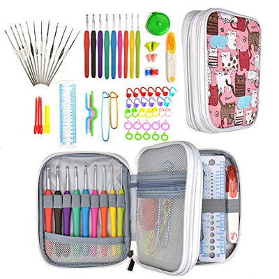 72pcs Crochet Needle Set All-in-One Crochet Accessories Kit Crochet with Portable Bag, Ergonomic Handle Crochet Knitting Needles-Best Choice for Beginners and Professionals