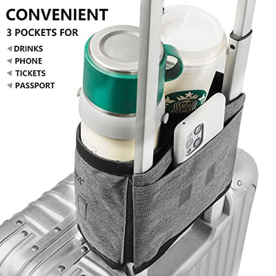 Travel Drink Holder Holds Two Coffee Cups Fits Most Suitcase Handles, Practical Travel Accessories for Travelers, Flight Attendants, Grey