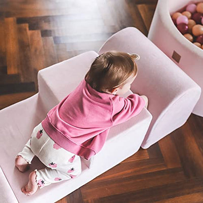 Soft foam climbing play set with ball bath 90x30cm for babies and toddlers - Baby Playpen & Playroom Essential, Indoor Ball Bath for Toddlers, Velvet,Marsala Red:White/Beige/Gold