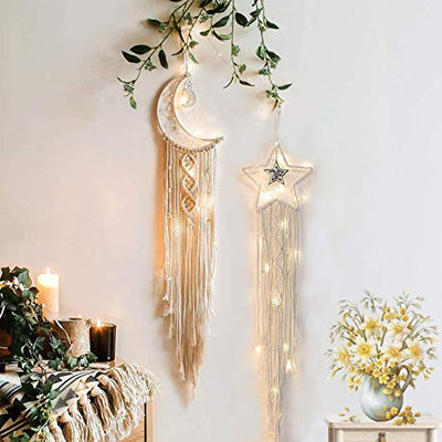 2 Piece Macramé Dreamcatcher Macramé Wall Hanging Moon Star Dreamcatcher