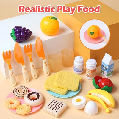 Toy Kitchen Tools Playset, Kids Kitchen Toy Mixer and Mixer with Sound and Light, Play Toaster, Cutting Play Food, Toddler Play Kitchen Accessories Set