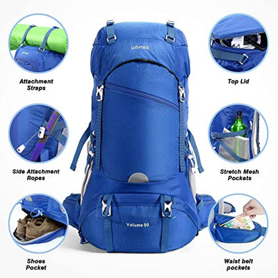 Hiking Backpack 50L, Waterproof Trekking Backpack Travel Backpack Outdoor Hiking Backpack With Rain Cover, Backpacker Backpack For Hiking, Mountaineering, Camping, Travel Sports