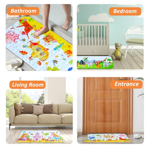 Bath Mat for Tub for Kids Cartoon Anti Slip Baby Bath Mat Extra Long Anti Slip Bathroom Toddler Shower Floor Mat with Suction Cups Drainage Holes