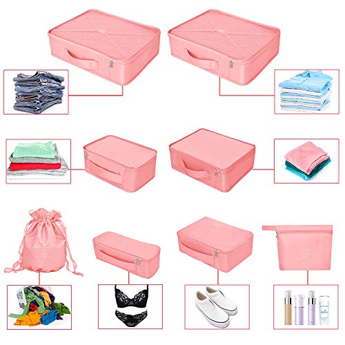 Suitcase Organiser, Clothes Bags for Travel, 8-Piece Set, 7 x Colours, Travel Luggage Organisers Including Waterproof Shoe Storage Bag, Convenient Compression Bags For Travellers,