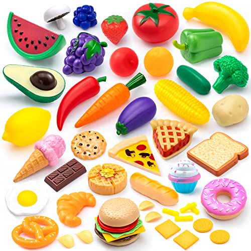 50 pieces kids plastic play food toy, fake food, kitchen playset, toddler imaginative development toy