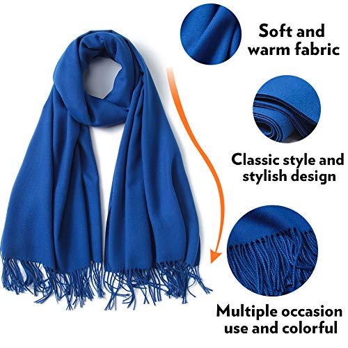 Scarf Warm Winter Autumn Plain Cotton with Tassels/Fringes, 40+ Colors Solid & Plaid Pashmina xl Scarves Royal Blue