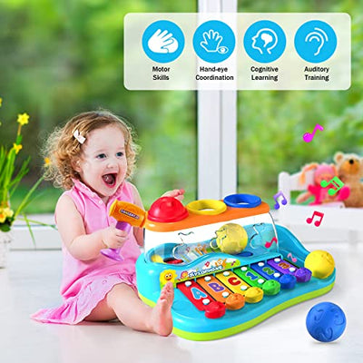 Xylophone with hammer play toy, xylophone baby music toy from 1 year old