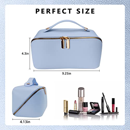 Portable Cosmetic Bag, Travel Make Up Bag, Multifunction Leather Makeup Bag Makeup with Large Capacity, Makeup Bag Organizer for Travel, Appointment etc (Blue)