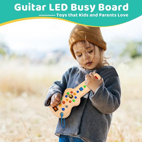 Guitar Busy Board für hölzerne sensorische Spielzeug Kleinkinder LED Lichtschalter Board frühe Entwicklung und Lernen Lernspielzeug