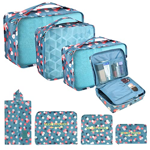 Pack of 8 Packing Cubes, Suitcase Organisation Cubes, with Shoe Bag, Laundry Bag, Travel Organisers, Clothes Bags, for Backpack