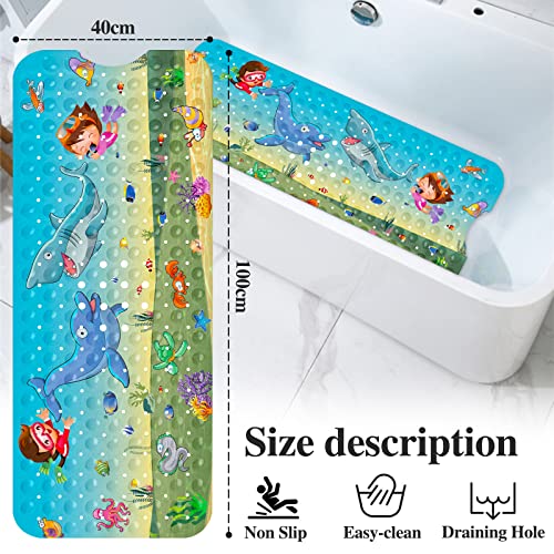 tapis de bain antidérapant pour enfants tapis de bain antidérapant baignoire sans BPA Tapis de bain extra long pour plus de sécurité des enfants, tapis de douche lavable en machine avec ventouses trous de drainage 