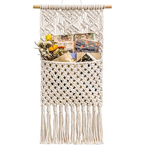 Macramé Magazine Storage Organizer Post Holder Wall Mount Cotton Woven Hanging Pocket