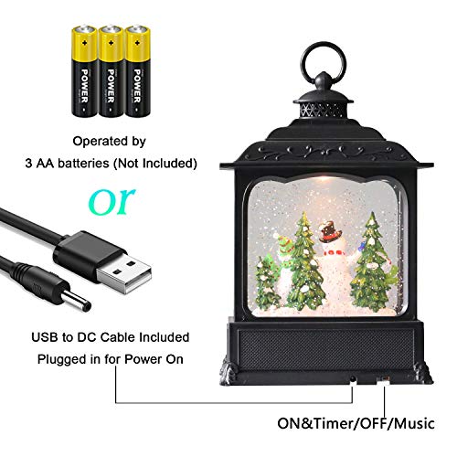 Schneekugel-Laterne mit Zeitschaltuhr, beleuchtete USB/batteriebetriebene Wirbelnde singende