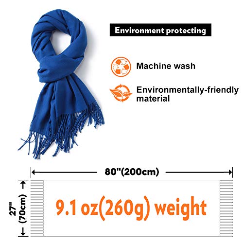 Scarf Warm Winter Autumn Plain Cotton with Tassels/Fringes, 40+ Colors Solid & Plaid Pashmina xl Scarves Royal Blue