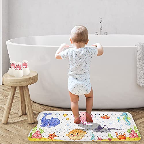 Non-Slip Children's Bath Mat, Sea Animal Picture Bath Mat with 200 Suction Cups