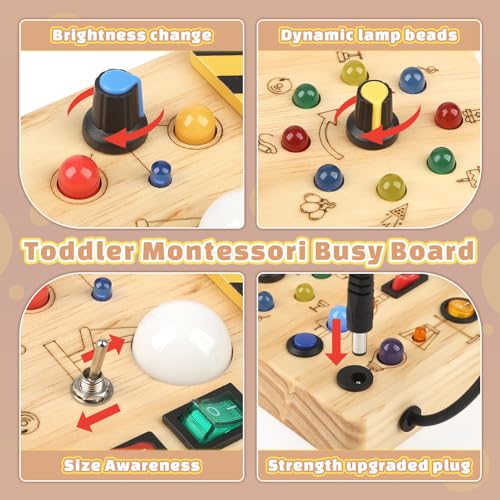 Activity Board Motorisches Spielzeug mit 19 LEDs, Holzspielzeug, Sinnesspielzeug, Lernspielzeug