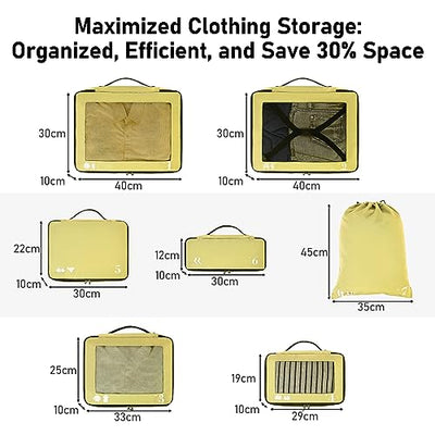 Suitcase Organiser, Packing Cubes, 7-Piece Suitcase Organiser Set, Packing Cubes, Pet Recycled Packing Bags for Suitcases, Suitcase Organiser for Backpack, Shoe Bag, Clothes Bags for Suitcases