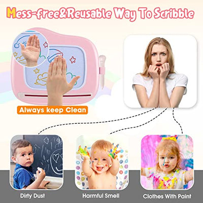 Children Toys from 1 Year, Magnetic Painting Board Magic Board Colorful Drawing Board Magnetic Board with 4 Legs for Kids Toys (Pink)