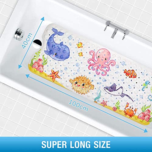 Non-Slip Children's Bath Mat, Sea Animal Picture Bath Mat with 200 Suction Cups