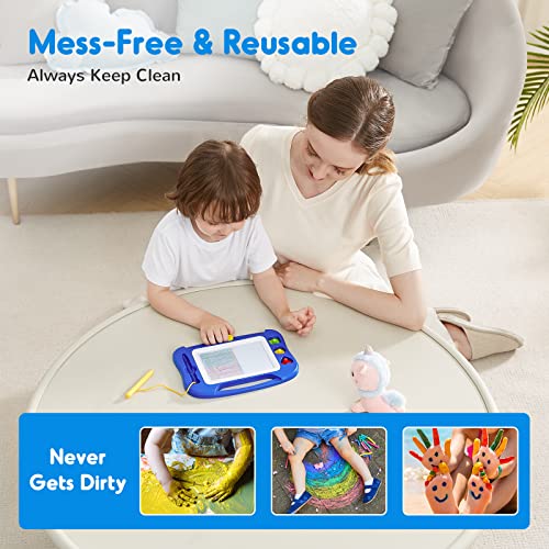 Magic board kids magnetic painting board, Colorful erasable magnetic board with magnetic pen and 3 stamps, magic painting board for travel, car ride