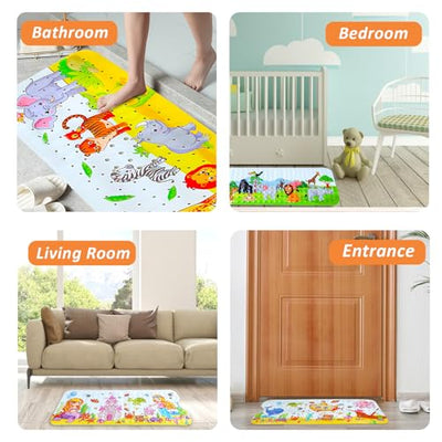 Bath Mat for Tub for Kids Cartoon Anti Slip Baby Bath Mat Extra Long Anti Slip Bathroom Toddler Shower Floor Mat with Suction Cups Drainage Holes