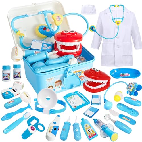 Doctor case kids with accessories stethoscope, syringe, doctor gown, doctor case dentist toys kids, doctor role play